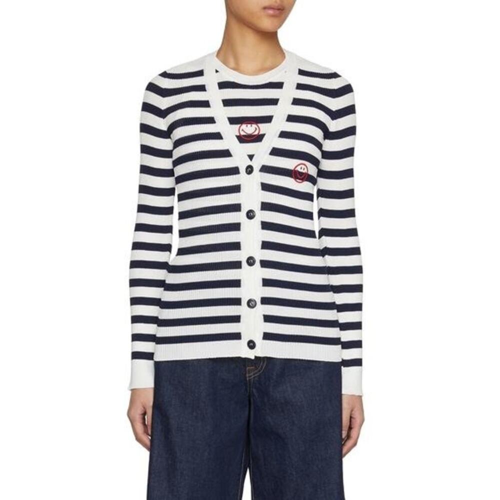 Joshua Sanders Round Smile Striped Cardigan Quiet Luxury Italy Cozy Old Money XS
